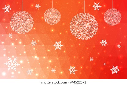 Light Red Yellow vector christmas postcard low polygon background. Illustration consisting of triangles. Abstract triangular polygonal origami or crystal design of New Year celebration.