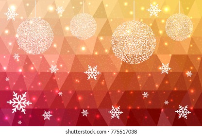 Light Red Yellow vector christmas postcard low polygon background. Illustration consisting of triangles. Abstract triangular polygonal origami or crystal design of New Year celebration.