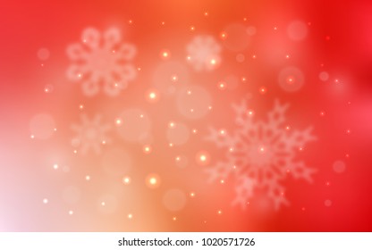Light Red, Yellow vector cover with beautiful snowflakes. Decorative shining illustration with snow on abstract template. The template can be used as a new year background.