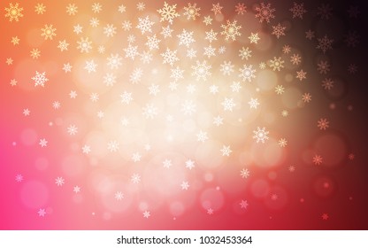 Light Red, Yellow vector cover with beautiful snowflakes. Glitter abstract illustration with crystals of ice. The pattern can be used for year new  websites.