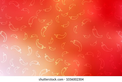 Light Red, Yellow vector cover with chili peppers. Beautiful colored illustration with peppers in doodle style. Pattern for ad, booklets, leaflets of restaurants.