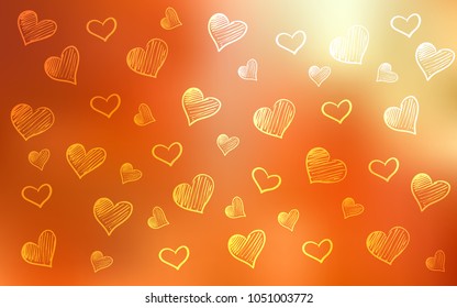Light Red, Yellow vector cover with Shining hearts. Illustration with hearts in love concept for valentine's day. Pattern for carnival, festival romantic leaflets.