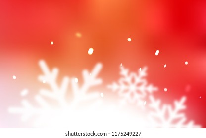 Light Red, Yellow vector cover with beautiful snowflakes. Blurred decorative design in xmas style with snow. The pattern can be used for new year ad, booklets.