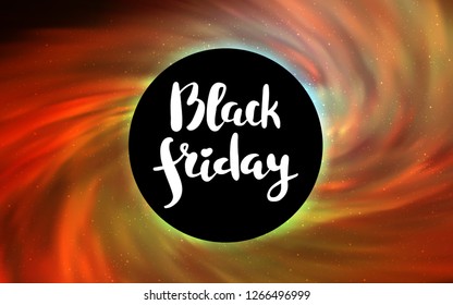 Light Red, Yellow vector cover with a black hole, nebula. Colorful black hole with shining night sky stars. Pattern for posters, banners of sales.