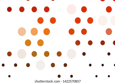 Light Red, Yellow vector cover with spots. Blurred bubbles on abstract background with colorful gradient. Pattern of water, rain drops.