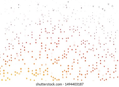 Light Red, Yellow vector cover with symbols of gamble. Blurred decorative design of hearts, spades, clubs, diamonds. Pattern for ads of parties, events in Vegas.