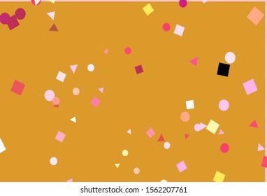 Light Red, Yellow vector cover in polygonal style with circles. Illustration with set of colorful circles, triangles, squares. Pattern for commercials.