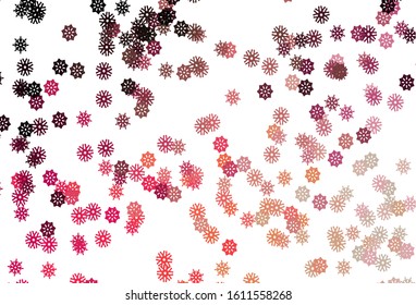 Light Red, Yellow vector cover with beautiful snowflakes. Snow on blurred abstract background with gradient. The pattern can be used for year new  websites.
