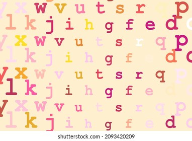 Light red, yellow vector cover with english symbols. Colored alphabet signs with gradient on white background. The pattern can be used for school, grammar websites.