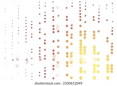 Rojo claro, cubierta vectorial amarilla con hermosos copos de nieve. Ilustración de colores brillantes con nieve al estilo navideño. La plantilla se puede utilizar como fondo de año nuevo.