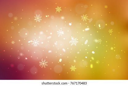 Light Red, Yellow vector cover with beautiful snowflakes. Glitter abstract illustration with crystals of ice. The pattern can be used for new year ad, booklets.