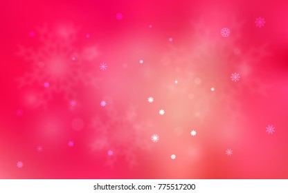 Light Red, Yellow vector cover with beautiful snowflakes. Decorative shining illustration with snow on abstract template. The template can be used as a new year background.
