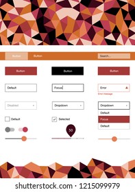 Light Red, Yellow vector design ui kit with mosaic. Web ui kit with abstract gradient triangles in its header. Simple colorful design for websites.