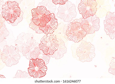 Light Red, Yellow vector doodle template with leaves. Flowers in natural style on white background. Elegant pattern for your brand book.