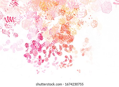 Light Red, Yellow vector doodle background with leaves. Decorative illustration with doodles on abstract template. Pattern for heads of websites, designs.