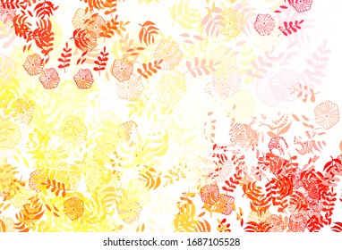 Light Red, Yellow vector doodle backdrop with leaves, flowers. An elegant bright illustration with leaves and flowers. New template for your brand book.