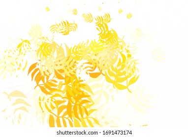 Textura de doodle vectorial amarillo de color rojo claro con hojas. Diseño decorativo borroso de estilo indio con hojas. Nueva plantilla para su diseño.