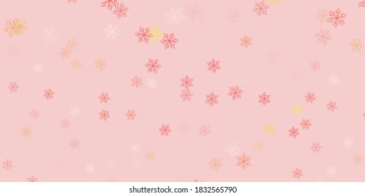 Light red, yellow vector doodle pattern with flowers. Simple colored illustration with abstarct flowers. Smart design for wrapping, wallpapers.