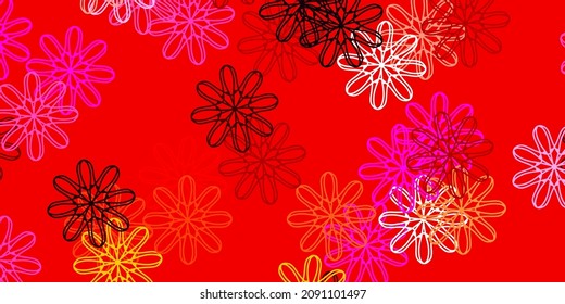Hellrote, gelbe Vektor-Doodle-Vorlage mit Blumen. Abstrakte Illustration mit Blumen im Origami-Stil. Muster für Frauentag-Beförderung.