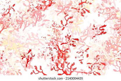 Light Red, Yellow vector doodle template with leaves, branches. Leaves and branches with gradient on white background. A new texture for your wallpaper design.