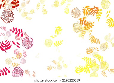 Light Red, Yellow vector doodle layout with leaves, flowers. Abstract illustration with leaves, flowers in doodles style. Hand painted design for web, leaflets.