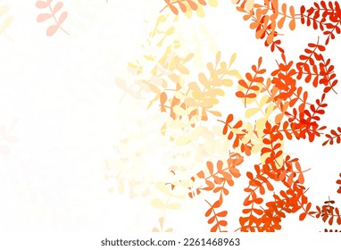 Rojo claro, fondo de doodle vectorial amarillo con hojas. Ilustración colorida abstracta con hojas en estilo doodle. Diseño de Doodle para su sitio web.