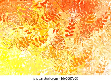 Light Red, Yellow vector elegant pattern with leaves, flowers. Sketchy doodles on white background. Pattern for heads of websites, designs.