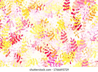 Light Red, Yellow vector elegant template with leaves. Shining colored illustration with leaves in doodle style. Template for backgrounds of cell phones.