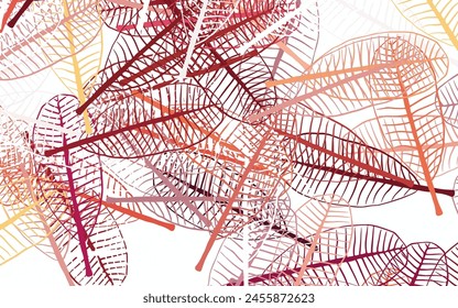 Light Red, Yellow vector elegant template with leaves. A vague abstract illustration with leaves in doodles style. Brand new design for your business.