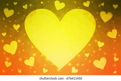 Light Red, Yellow vector greeting Card Happy Valentine's Day. Lettering with hearts on the white polygonal background. Colored triangular illustration for your business.