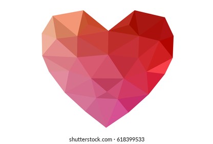 Light Red, Yellow vector heart isolated on white background. Geometric rumpled triangular low poly origami style gradient graphic illustration. Polygonal design for your business.