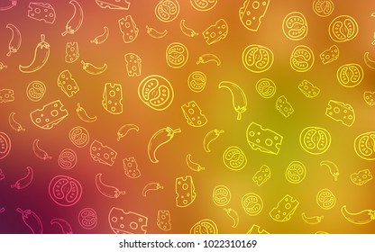 Light Red, Yellow vector layout with restaurant food. Glitter abstract sketch with gourmet food. Template for meal cooking in kitchen.