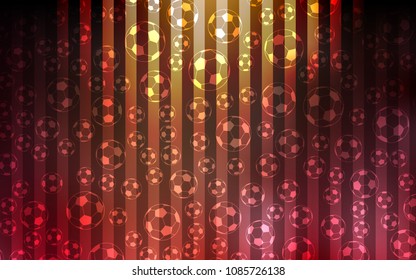 Light Red, Yellow vector layout with sports symbols. Illustration with set of soccer balls on gradiental backdrop. Pattern for ads of football championship 2018.