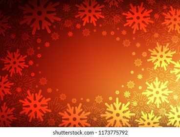 Light Red, Yellow vector layout with bright snowflakes. Snow on blurred abstract background with gradient. New year design for your ad, poster, banner.