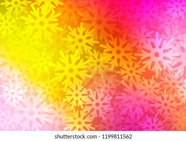 Light Red, Yellow vector layout with bright snowflakes. Decorative shining illustration with snow on abstract template. New year design for your business advert.