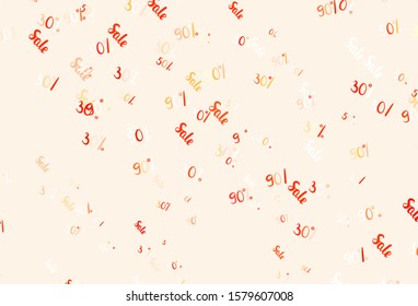 Light Red, Yellow vector layout with discount of 30, 50, 90%. Colored words of sales with gradient on white background. Backdrop for mega promotions, discounts.