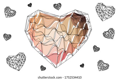 Hellrot, gelber Vektorhintergrund mit Herz. Papiernote. Valentins Grußkarte für Polygone. Dreieckige Illustration für Ihr Unternehmen. Stock-Vorlage für Ihr Design.