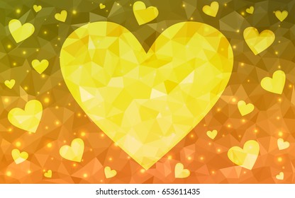 Light Red, Yellow vector love background with heart. Paper note. Valentine's greeting polygonal card. Triangular illustration for your business. Stock template for your design.