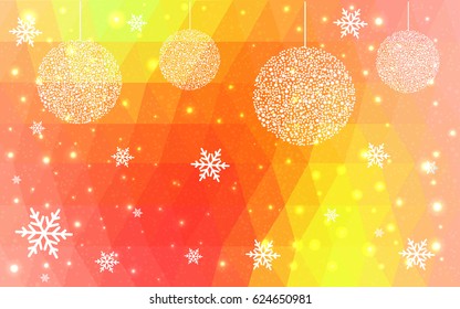 Light red, yellow vector low poly crystal background with snowflakes. Polygon christmas design pattern. Low poly illustration of New Year celebration.