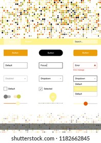 Light Red, Yellow vector Material Design Kit with dots. Beautiful ui ux kit with colorful dots in its header. Simple colorful design for websites.