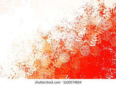 Light Red, Yellow vector natural background with leaves, flowers. Sketchy doodles on white background. New template for your brand book.
