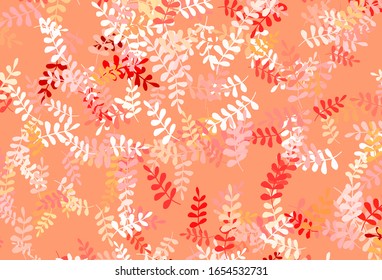 Light Red, Yellow vector natural pattern with leaves. Shining colored illustration with leaves in doodle style. Doodle design for your web site.