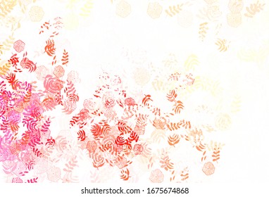 Light Red, Yellow vector natural background with leaves, flowers. Illustration with doodles on abstract template. Doodle design for your web site.