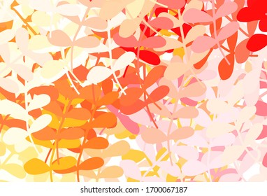 Fondo natural vectorial amarillo y rojo claro con hojas. Doodles con hojas sobre fondo borroso. Patrón para los jefes de sitios web, diseños.