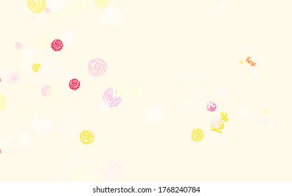 Light Red, Yellow vector natural backdrop with flowers, roses. Abstract illustration with flowers in doodles style. Pattern for heads of websites, designs.