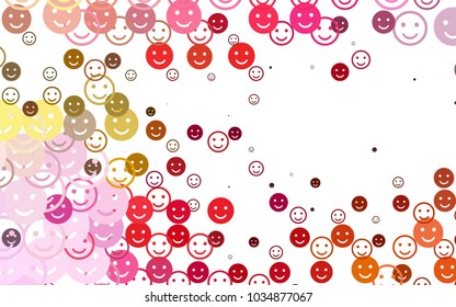 Light Red, Yellow vector pattern with positive smiles. Glitter abstract sketch with smiley, icons. Design for positive ad, poster, banner.