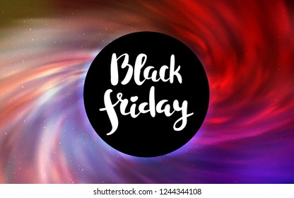 Light Red, Yellow vector pattern with a black hole, stars. Abstract illustration with glitter colorful cosmic stars. Backdrop for ads, leaflets of Black Friday.