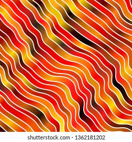 Light Red, Yellow vector pattern with lines. Bright illustration with gradient circular arcs. Template for cellphones.