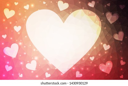 Light Red, Yellow vector  pattern with colorful hearts. Hearts on blurred abstract background with colorful gradient. Pattern for marriage gifts, congratulations.