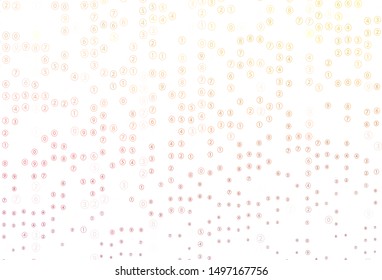 Light Red, Yellow vector pattern with Digit symbols. Abstract illustration with colored algebra signs. Best design a poster, banner of a math college.